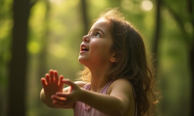शांत जंगल में कहानी सुनाता हुआ व्यक्ति